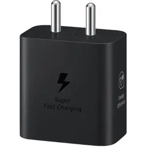 Samsung 25W USB-C Power Adapter without Cable - Black, front view with the plug pins