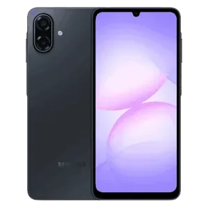 Samsung Galaxy A07 5G in Black, back and front views with key features