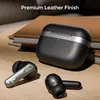 boAt Airdopes 111v2 true wireless earbuds in Classic Black, earbuds and case on a desk, premium leather finish