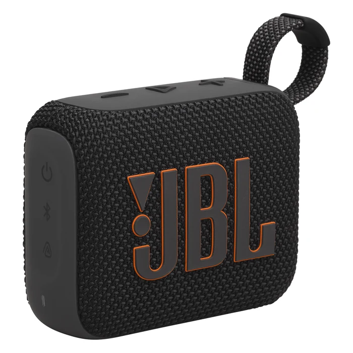 JBL Go 4 portable Bluetooth speaker in Black, angled front view