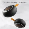 boAt Stone 105 portable Bluetooth speaker in Space Grey, two speakers paired over TWS, showing the side buttons