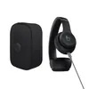 Beats Solo 4 on-ear wireless headphones in Matt Black, next to the carrying case with the cable connected