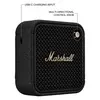 Marshall Willen II portable Bluetooth speaker in Black and Brass, side view with the USB-C charging port and control knob