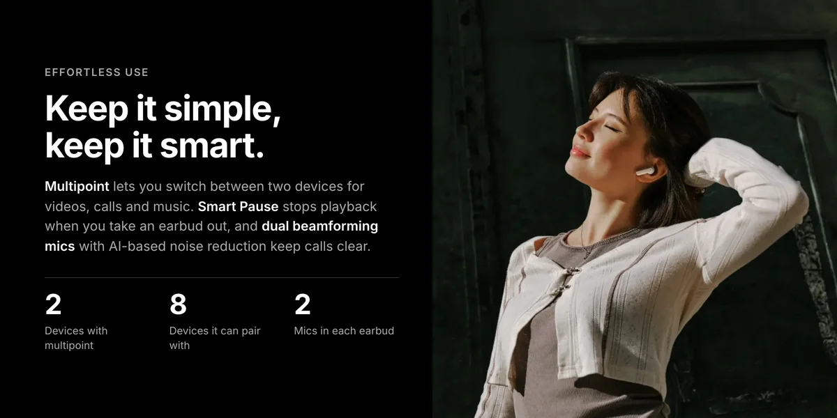 Sennheiser Accentum Open multipoint for two devices, Smart Pause and dual beamforming mics