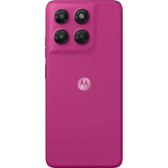 Motorola Moto G77 Power in Pantone Fuchsia Red, back view with the camera module and Motorola logo