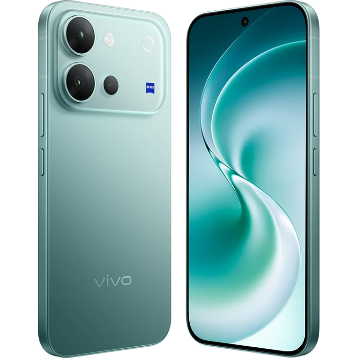 Vivo V80 5G in Horizon Blue, angled back and front views