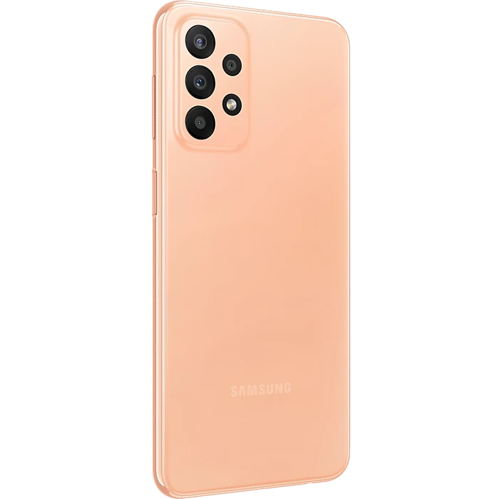 Samsung Galaxy A23 4G in Orange, back view at an angle