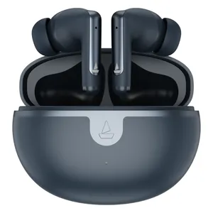 boAt Airdopes 161 ANC Elite true wireless earbuds in Blue, earbuds in the open charging case