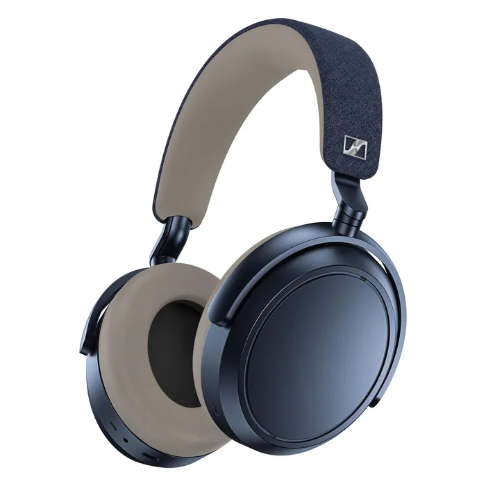 Sennheiser Momentum 4 Wireless noise cancelling headphones in Denim, angled front view