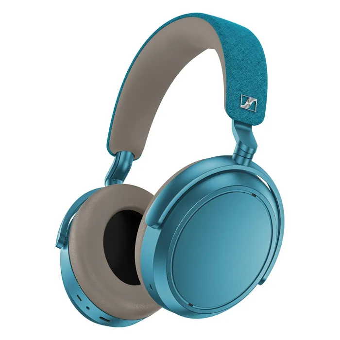 Sennheiser Momentum 4 Wireless noise cancelling headphones in Teal, angled front view