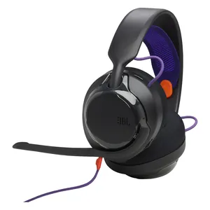 JBL Quantum 250 wired gaming headset in Black, angled view with the boom mic