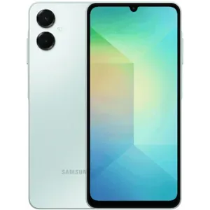 Samsung Galaxy A06 5G in Light Green, back and front views