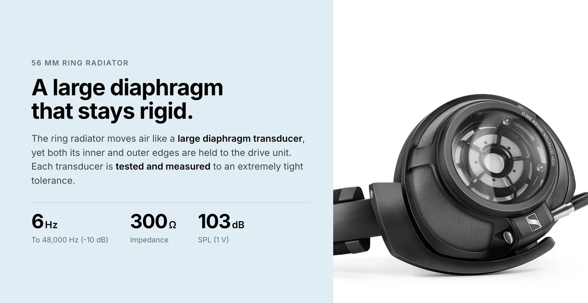 Sennheiser HD 820 56 mm ring radiator transducer, 6 to 48,000 Hz, 300 ohm, 103 dB SPL