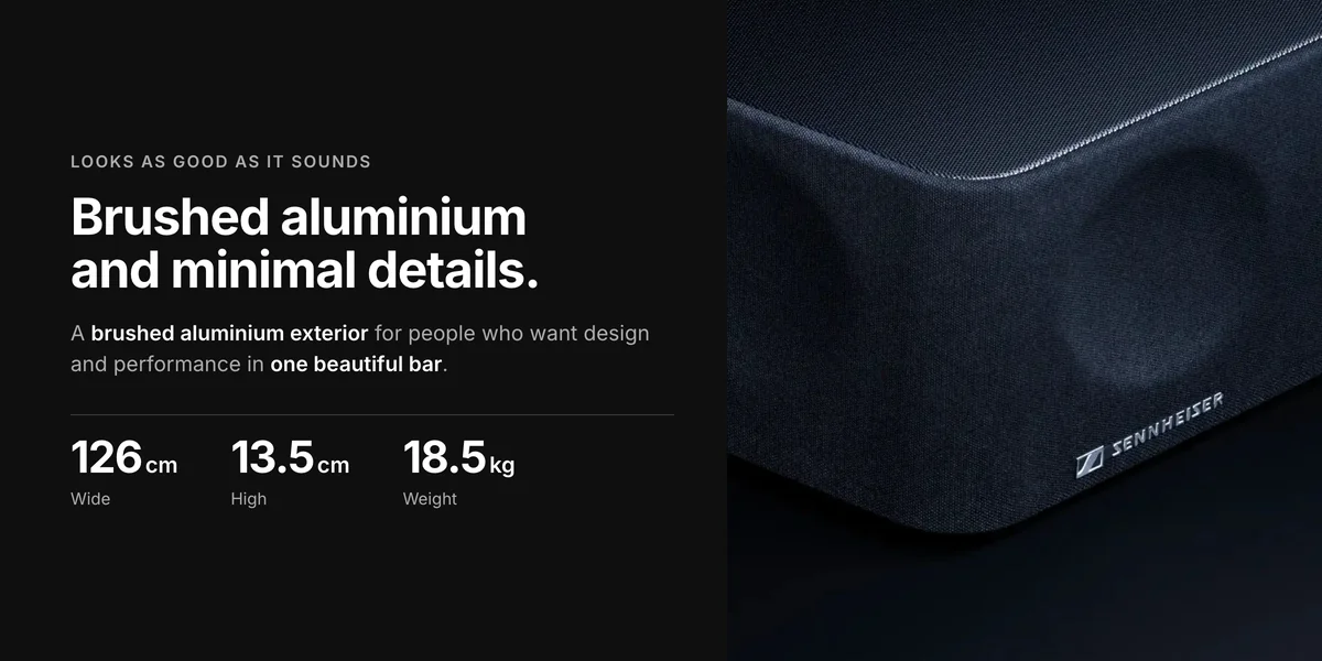 Sennheiser Ambeo Soundbar Max brushed aluminium design, 126 cm wide, 18.5 kg