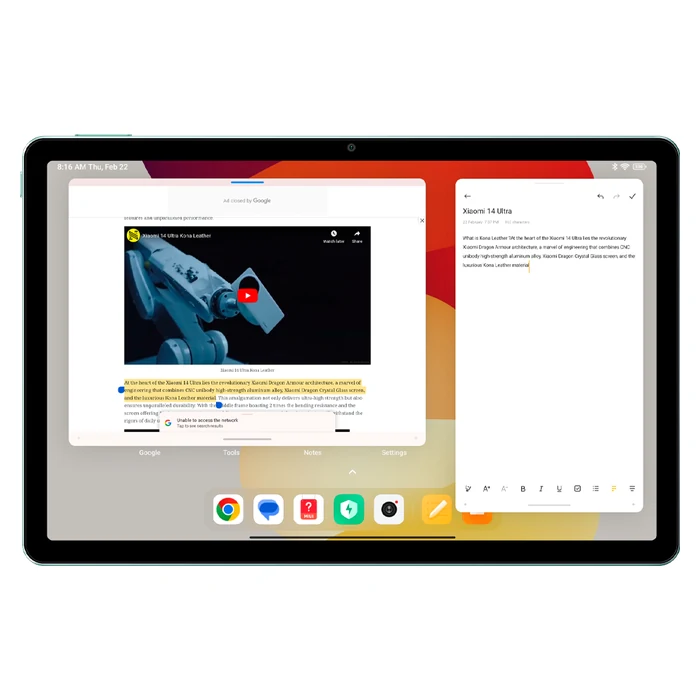 Redmi Pad SE 11-inch, split screen with a video and notes side by side