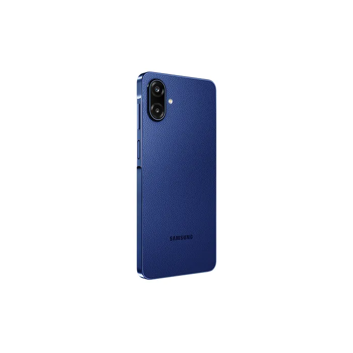 Samsung Galaxy F70e 5G in Spotlight Blue, angled back view
