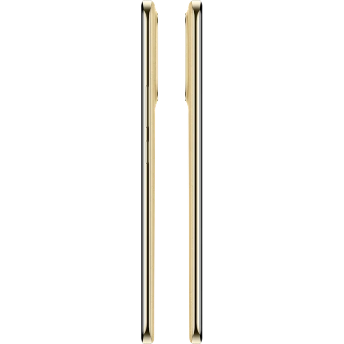 Realme 16 Pro+ 5G in Master Gold, left and right side views showing the buttons and thin frame