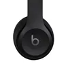 Beats Solo 4 on-ear wireless headphones in Matt Black, ear cup close-up with the b logo