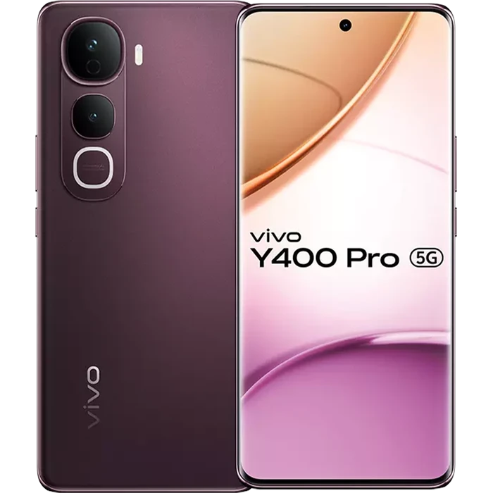 Vivo Y400 Pro 5G in Nebula Purple, back and front views