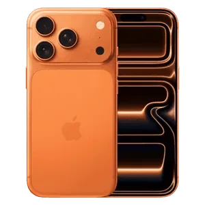 Apple iPhone 17 Pro in Cosmic Orange, back and front views