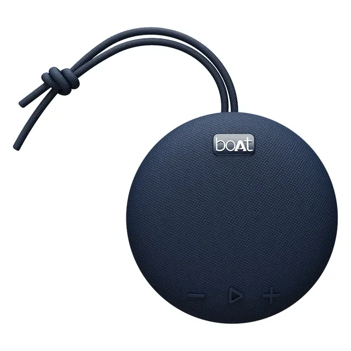 boAt Stone 193 portable Bluetooth speaker in Blue, front view with the lanyard