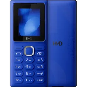 HMD 101 in Blue, front view with the 1.77-inch screen and keypad, next to the back with the HMD logo