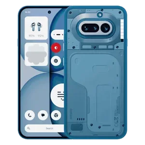 Nothing Phone (4a) in Blue, back view showing the transparent design, dual camera and Glyph Bar