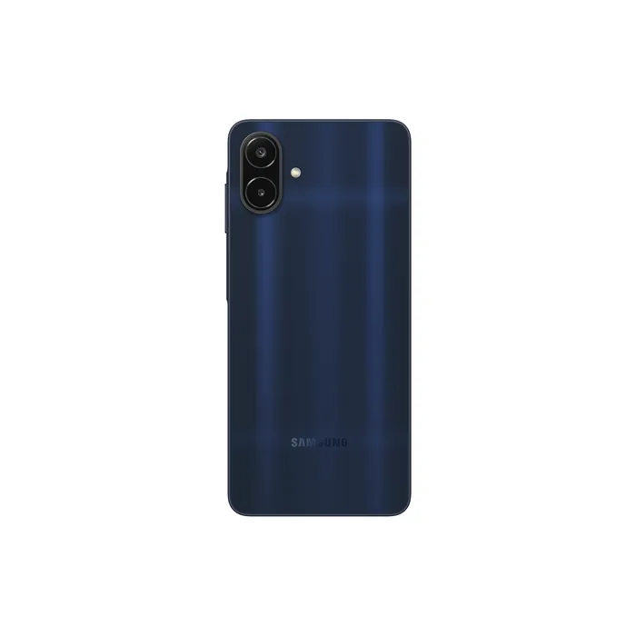Samsung Galaxy A08 4G in Dark Blue, back view with the dual camera