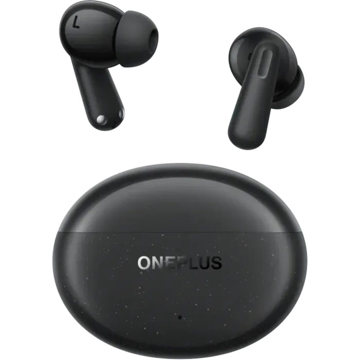 OnePlus Nord Buds 3 Pro true wireless noise cancelling earbuds in Starry Black, earbuds above the closed charging case