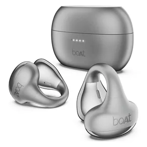 boAt Airdopes Loop open ear true wireless earbuds in Cool Grey, clip-on earbuds and charging case