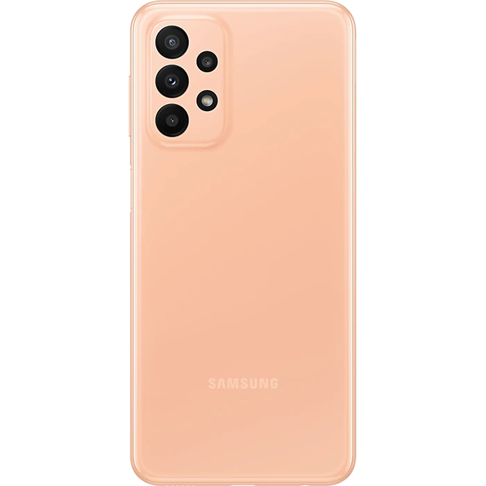 Samsung Galaxy A23 4G in Orange, back view with the quad camera