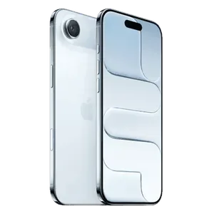 Apple iPhone Air in Sky Blue, back with the camera plateau next to the front with the Dynamic Island