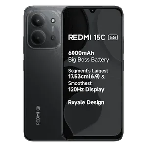 Redmi 15C 5G in Midnight Black, front and back views