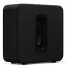 Sonos Sub 4 wireless subwoofer in Black, angled view with the woofer visible through the slot