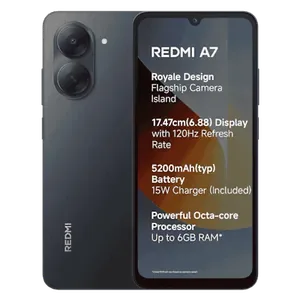Redmi A7 4G in Black, back and front views with key features