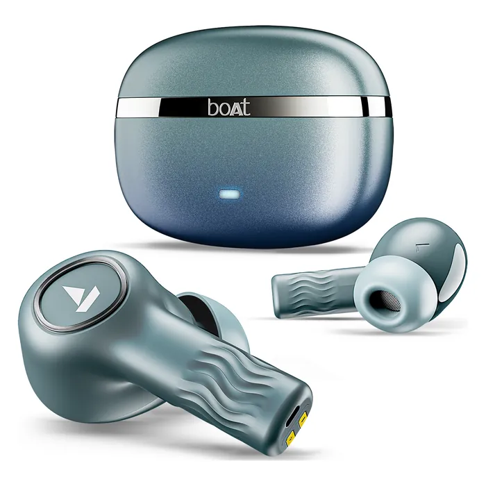 boAt Nirvana Ion ANC true wireless earbuds in Blazing Comet, earbuds and charging case