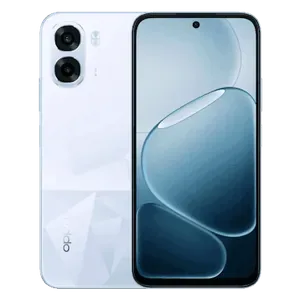 OPPO K14x 5G in Icy Blue, back and front views