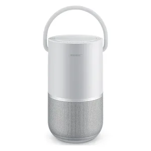 Bose Portable Smart Speaker with Alexa in Luxe Silver, front view with the carry handle up