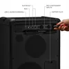 Marshall Bromley 450 portable Bluetooth party speaker in Black and Brass, back panel with labelled USB-C, RCA, AUX, mic and instrument inputs and battery slot