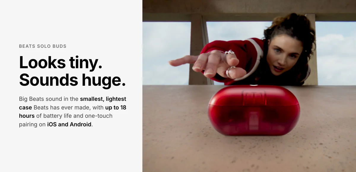 Beats Solo Buds case in Transparent Red, up to 18 hours of battery life, works with iOS and Android