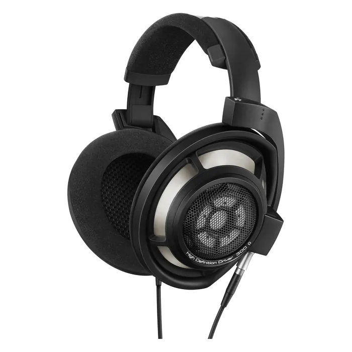 Sennheiser HD 800 S open-back audiophile headphones in Black, angled view with the cable
