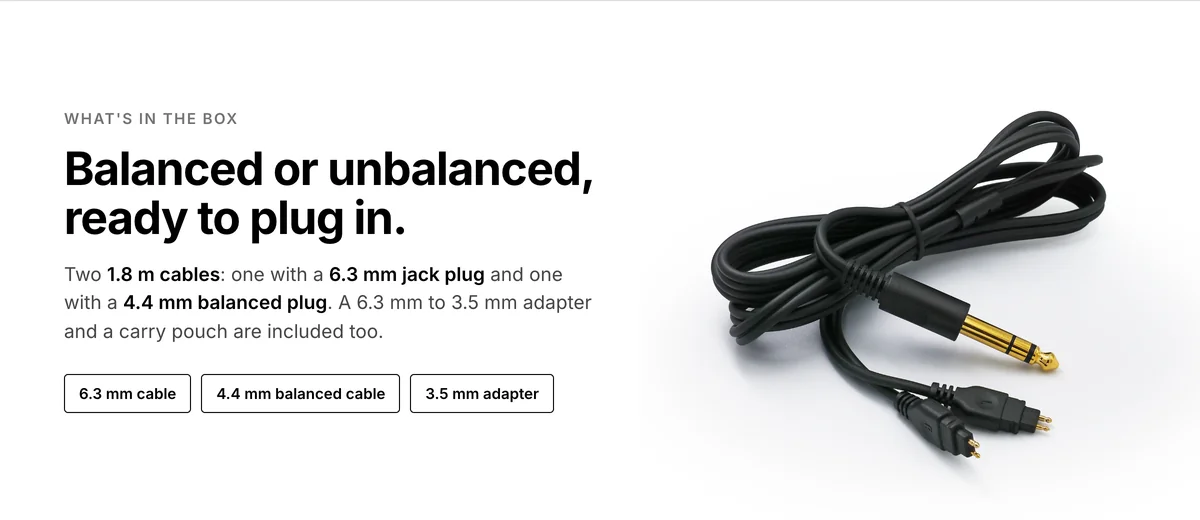 Sennheiser HD 660S2 cable, 6.3 mm and 4.4 mm balanced cables in the box with a 3.5 mm adapter