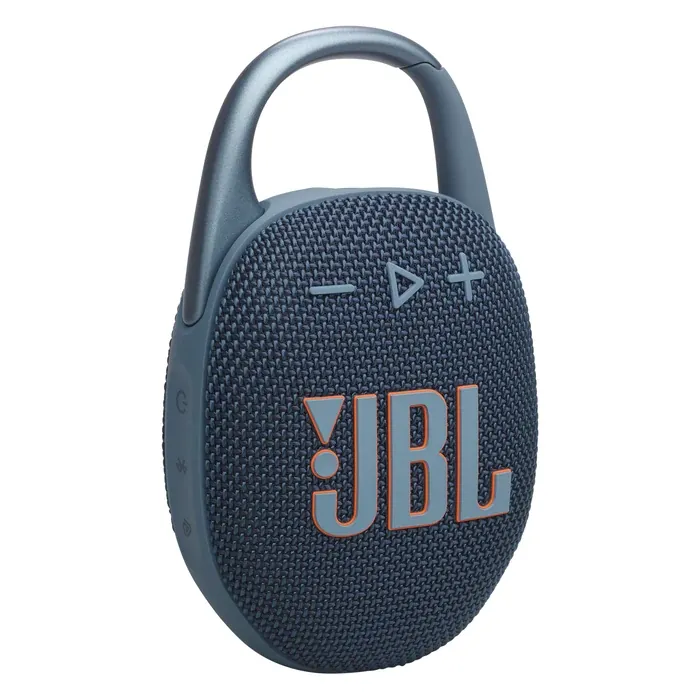 JBL Clip 5 portable Bluetooth speaker in Blue, front view