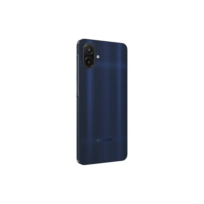 Samsung Galaxy A08 4G in Dark Blue, angled back view