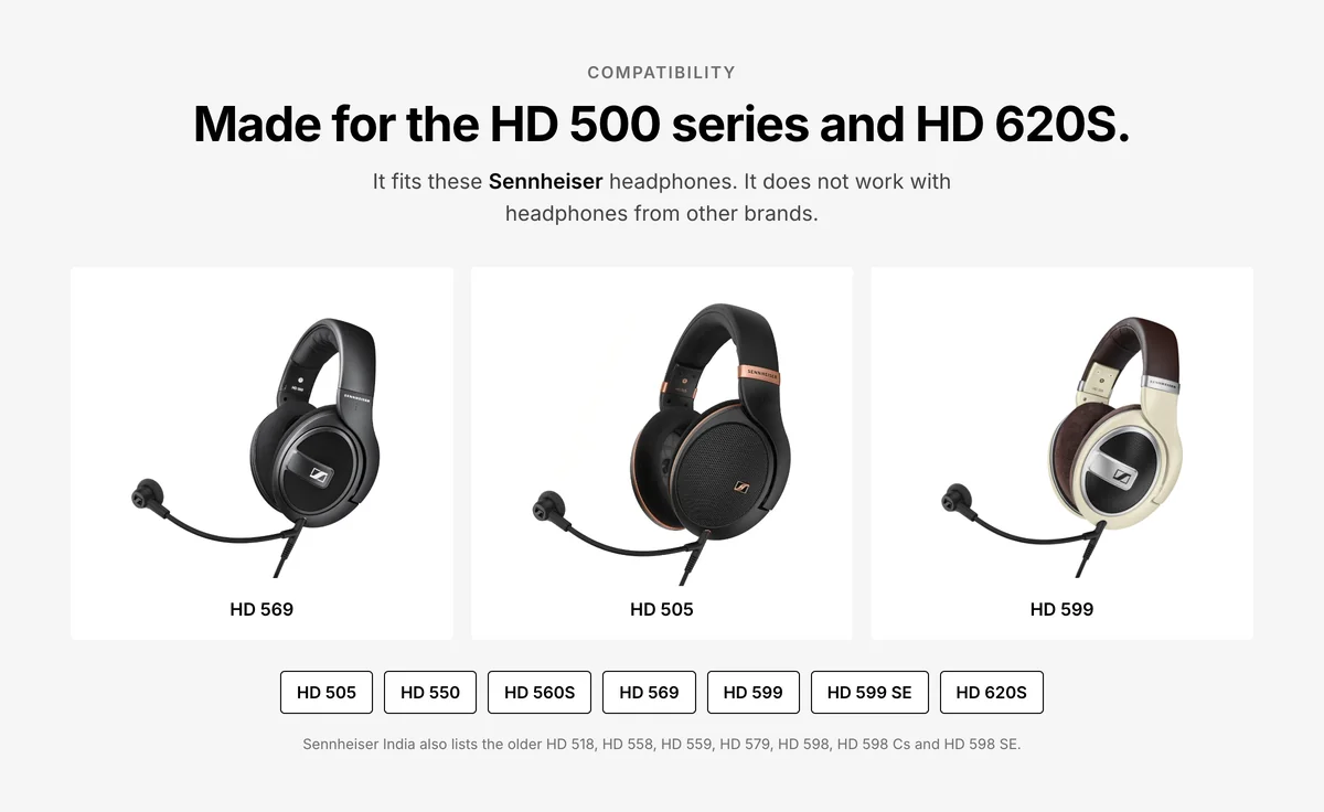 Sennheiser HD 500 BAM on HD 569, HD 505 and HD 599, compatible with HD 500 series and HD 620S headphones