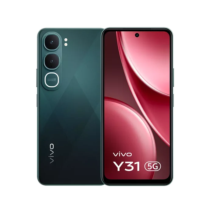 Vivo Y31 5G in Coral Green, back next to the front with the screen on