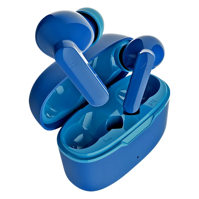 boAt Airdopes Ultra Plus true wireless earbuds in Sporty Blue, earbuds in the open charging case