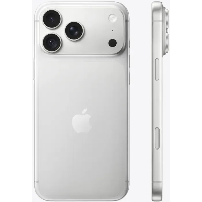 Apple iPhone 18 Pro Max in Silver, back view and side profile showing the buttons