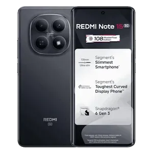 Redmi Note 15 5G in Black, front and back views