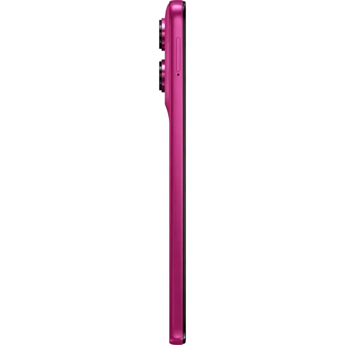 Motorola Moto G77 Power in Pantone Fuchsia Red, side view showing the frame and side buttons